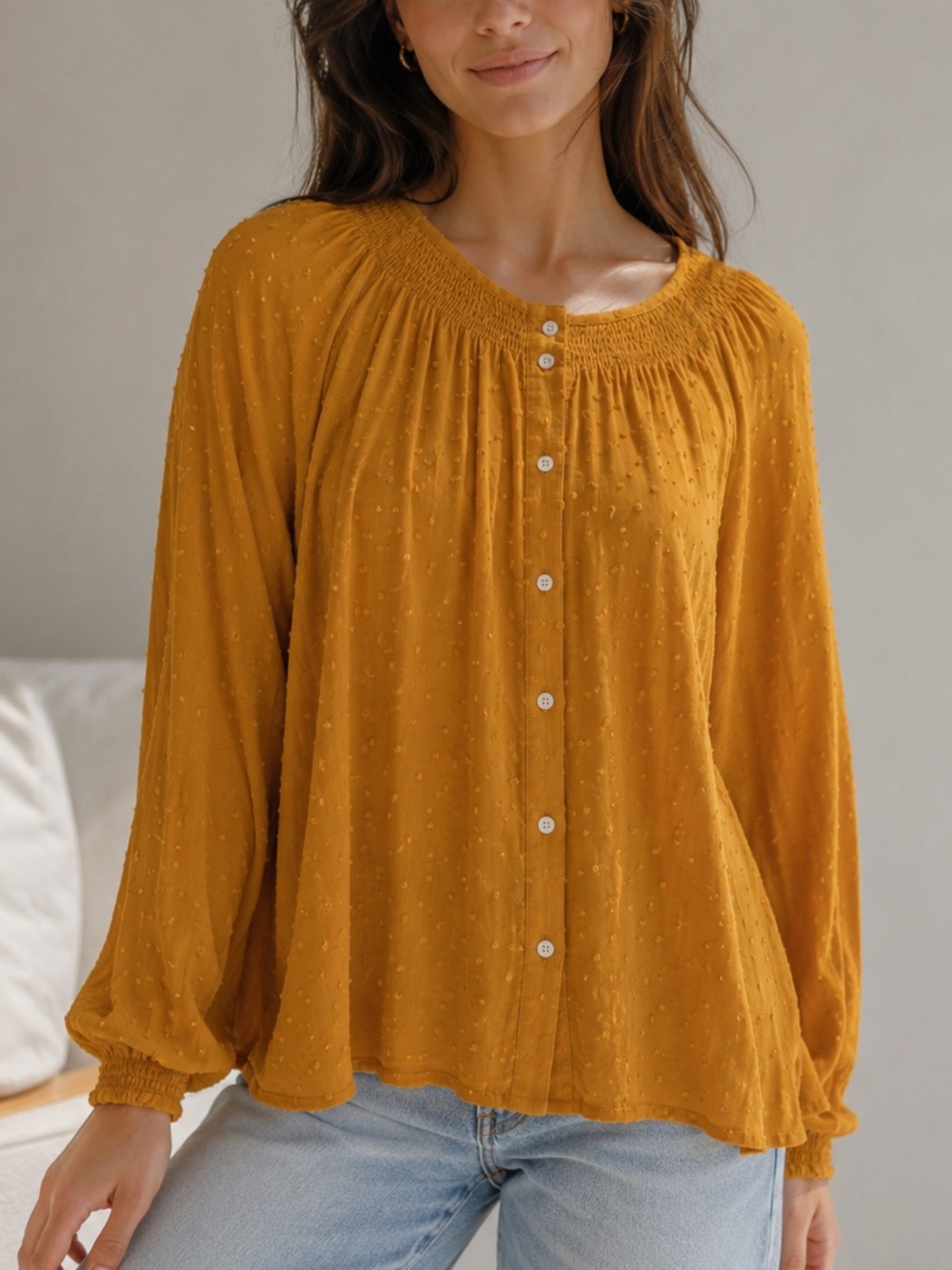 Zac & Rachel Yellow Button Front Blouse L